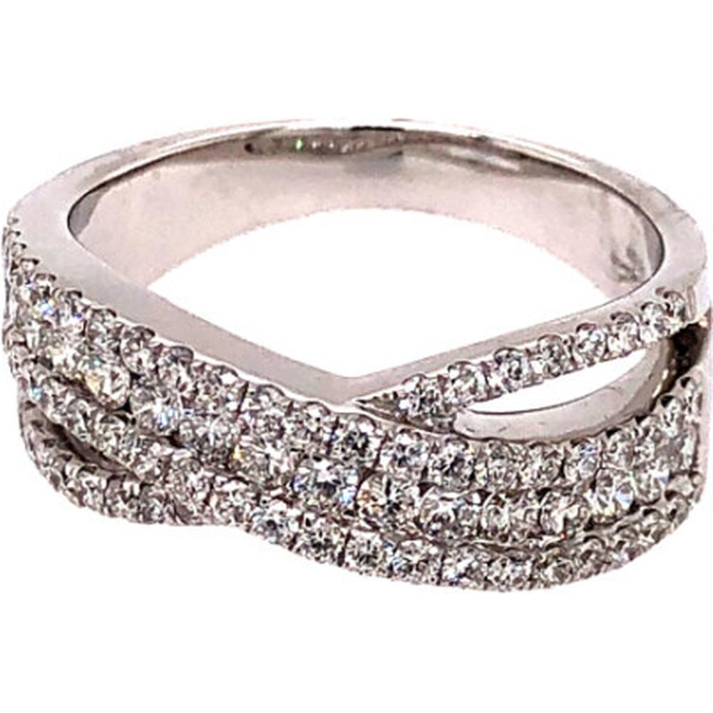 18K White Gold Crossover Diamond Fashion Ring with Pavé Set Round Diamonds by Afarin