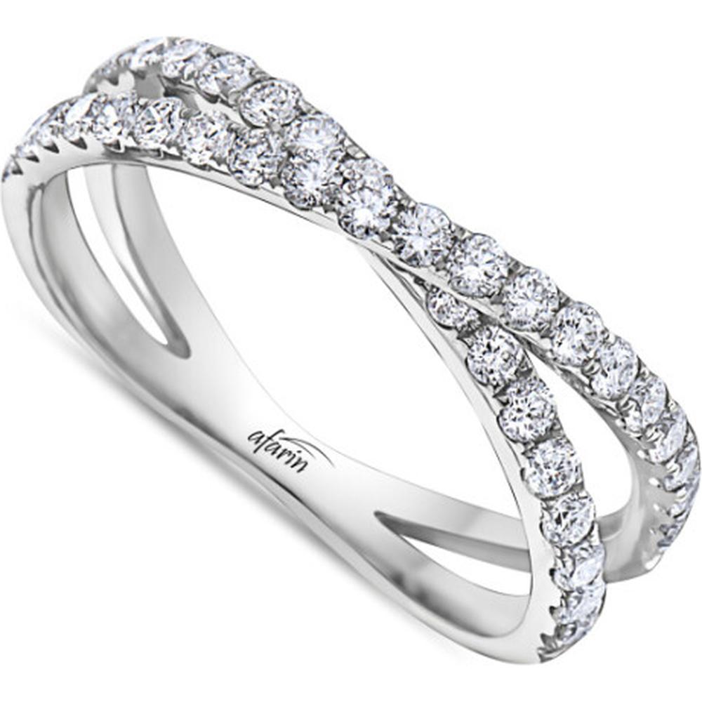 18K White Gold Crossover Diamond Ring with Round Diamonds by Afarin