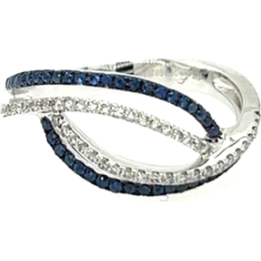18K White Gold Crossover Ring with Blue Sapphires and Diamonds by Afarin