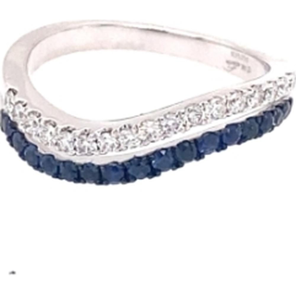 18K White Gold Curved Band Ring with Round Blue Sapphires and Diamonds by Afarin