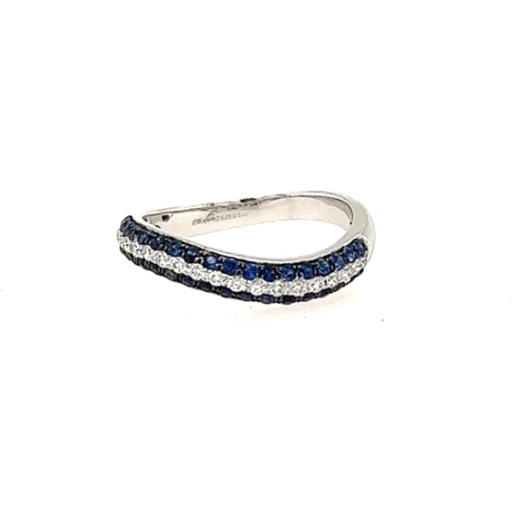 18K White Gold Curved Band Ring with Round Blue Sapphires and Diamonds by Afarin