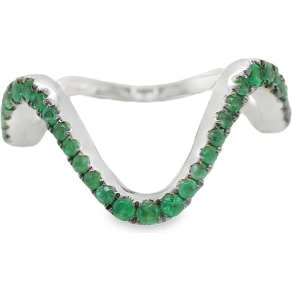 18K White Gold Curved Band Ring with Round Emeralds by Afarin