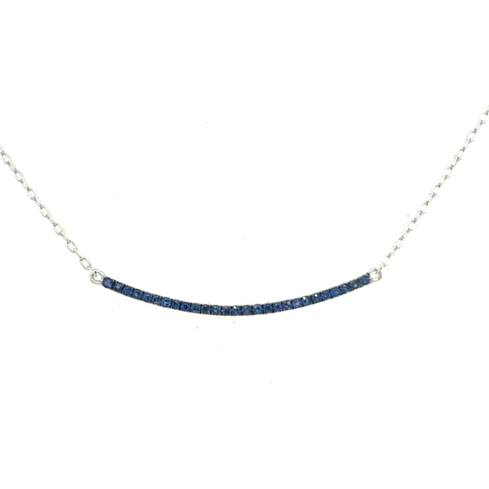 18K White Gold Curved Blue Sapphire Bar Necklace by Afarin