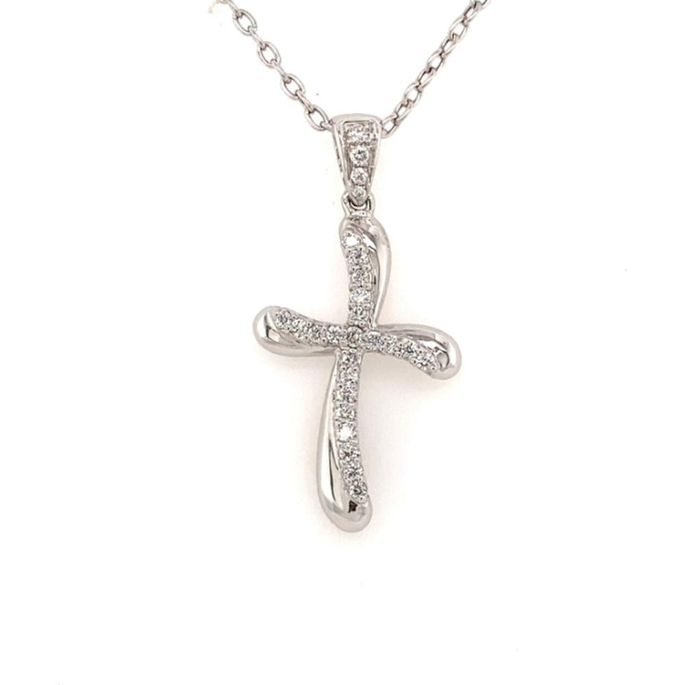 18K White Gold Curved Cross Pendant with Diamonds by Afarin