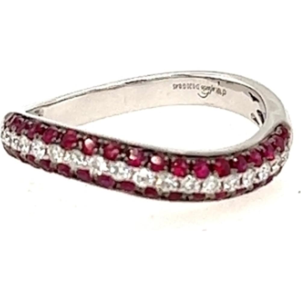 18K White Gold Curved Diamond and Ruby Band Ring by Afarin