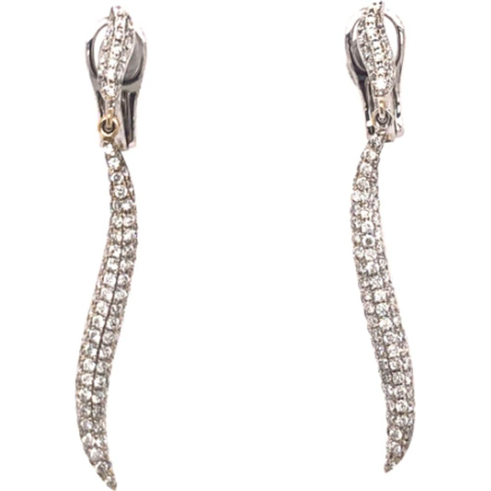 18K White Gold Curved Drop Diamond Earrings by Afarin