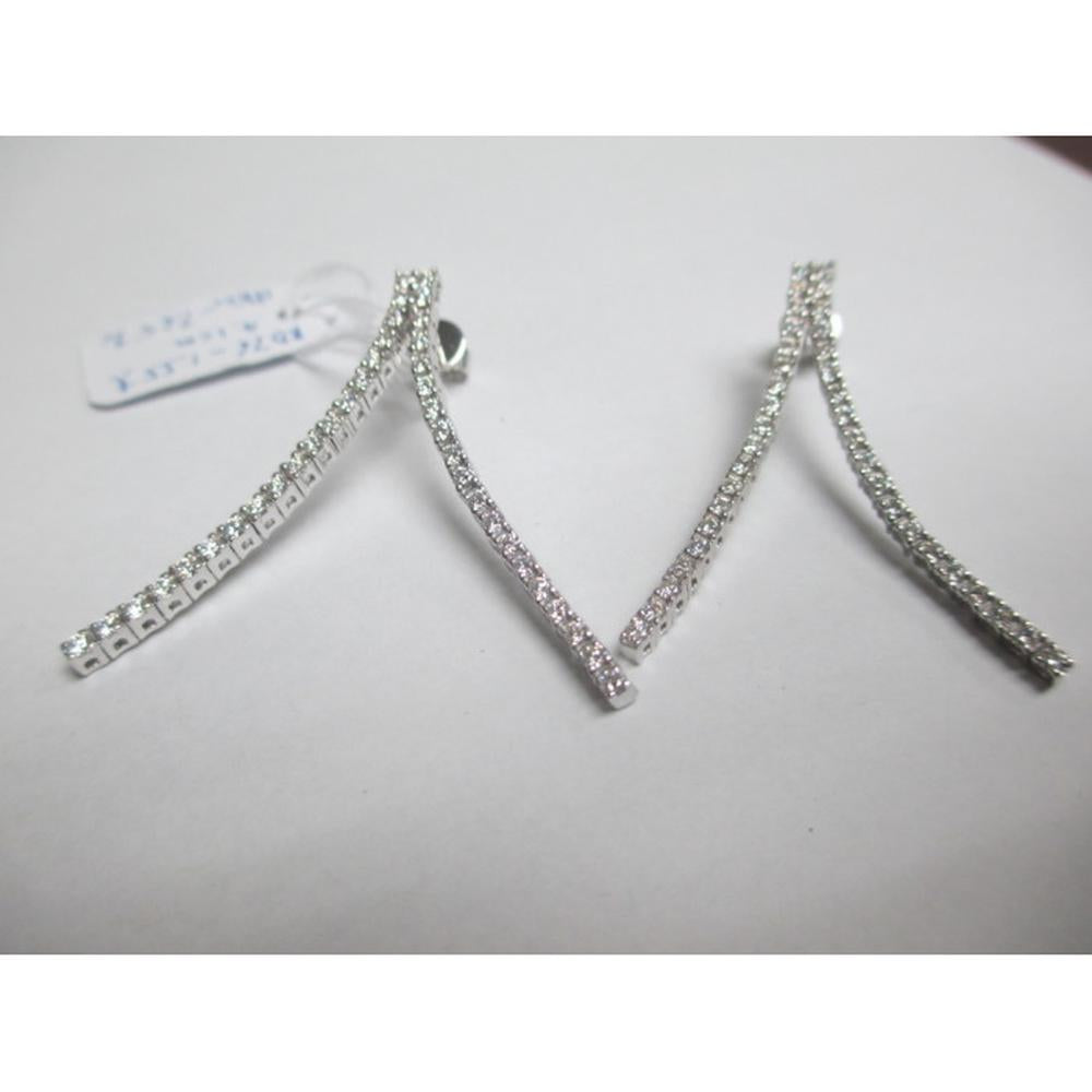 18K White Gold Curved Drop Earrings with Round Diamonds by Afarin