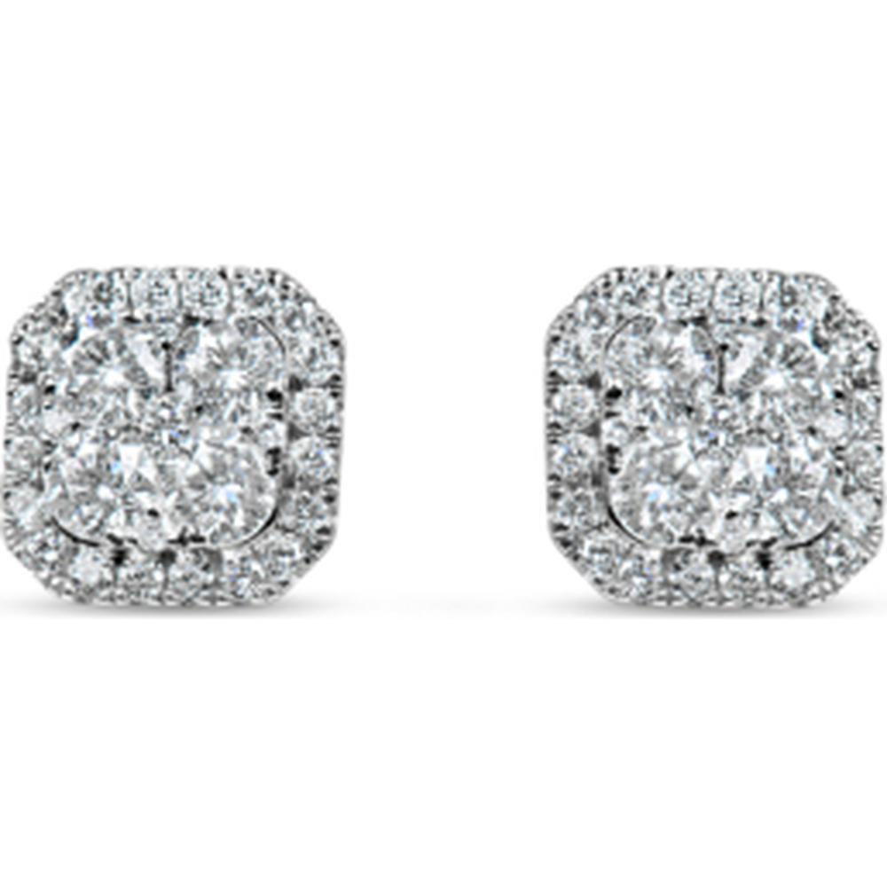 18K White Gold Cushion Halo Diamond Stud Earrings by Afarin