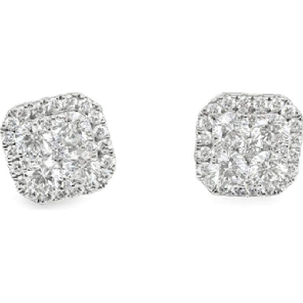 18K White Gold Cushion-Shaped Diamond Cluster Stud Earrings by Afarin