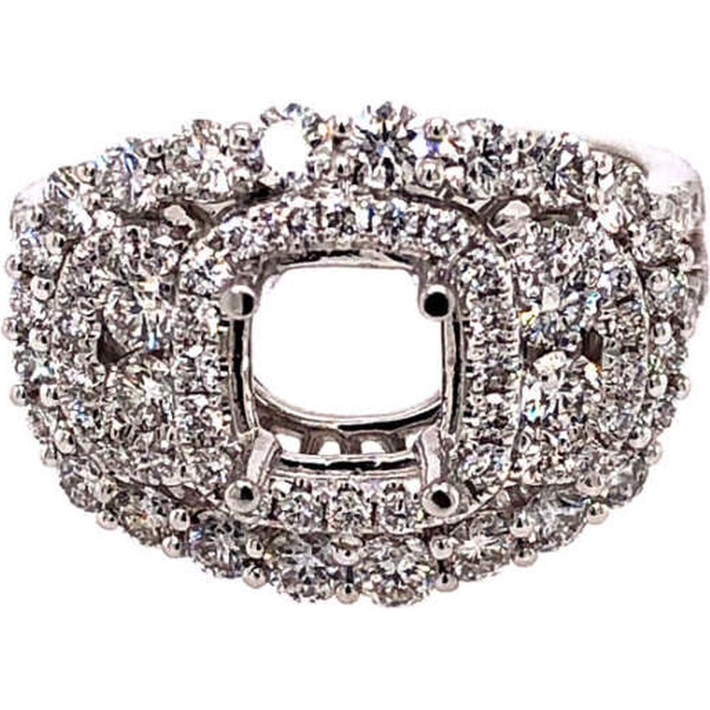 18K White Gold Cushion-Shaped Double Halo Semi-Mount Ring with Round Diamonds by Afarin