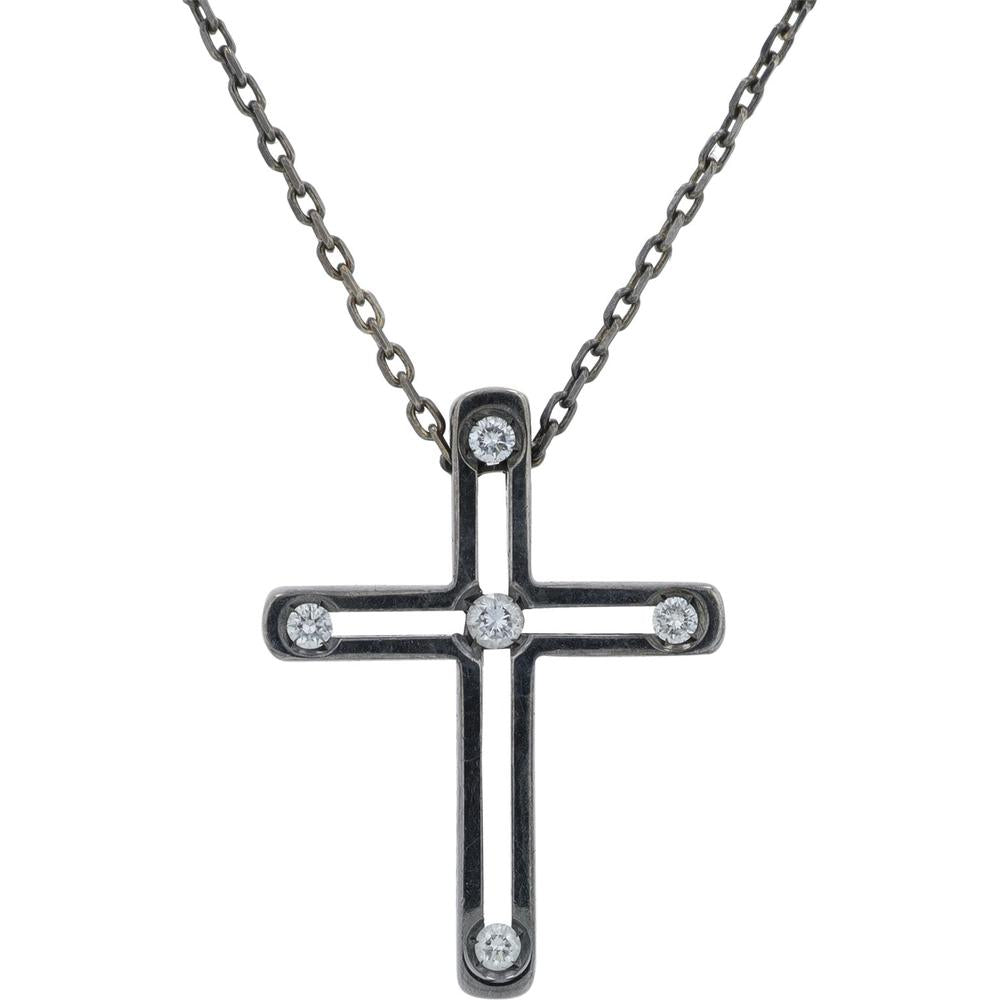 18K White Gold Damiani Diamond Cross Pendant with Round Brilliant Diamonds - 0.15 Carat Total Diamond Weight