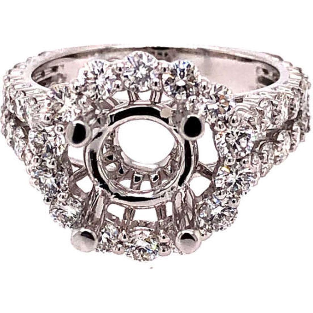 18K White Gold Diamond Accent Semi-Mount Ring with Round Center Setting by Afarin