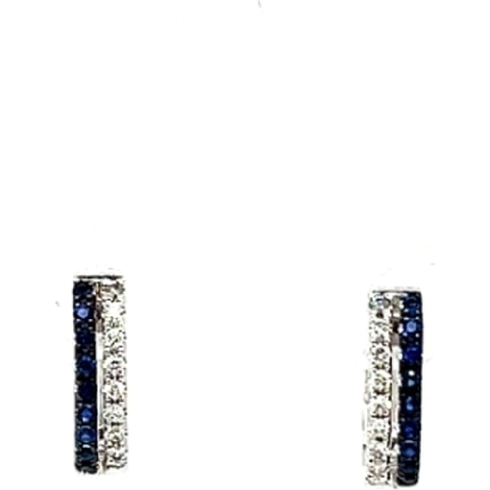 18K White Gold Diamond and Blue Sapphire Huggie Earrings by Afarin