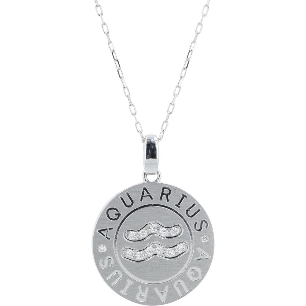 18K White Gold Diamond Aquarius Pendant Necklace - 0.06 Carat Total Diamond Weight