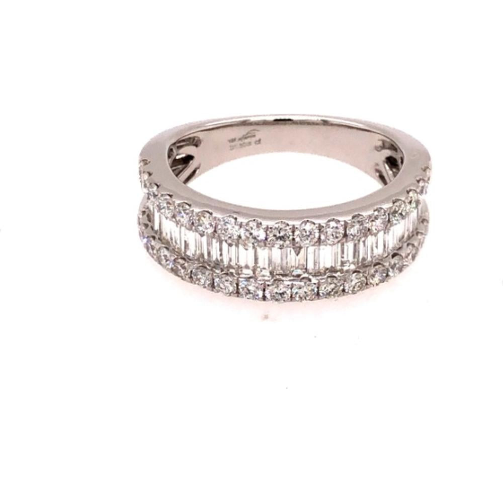 18K White Gold Diamond Band Ring with Baguette and Round Diamonds by Afarin
