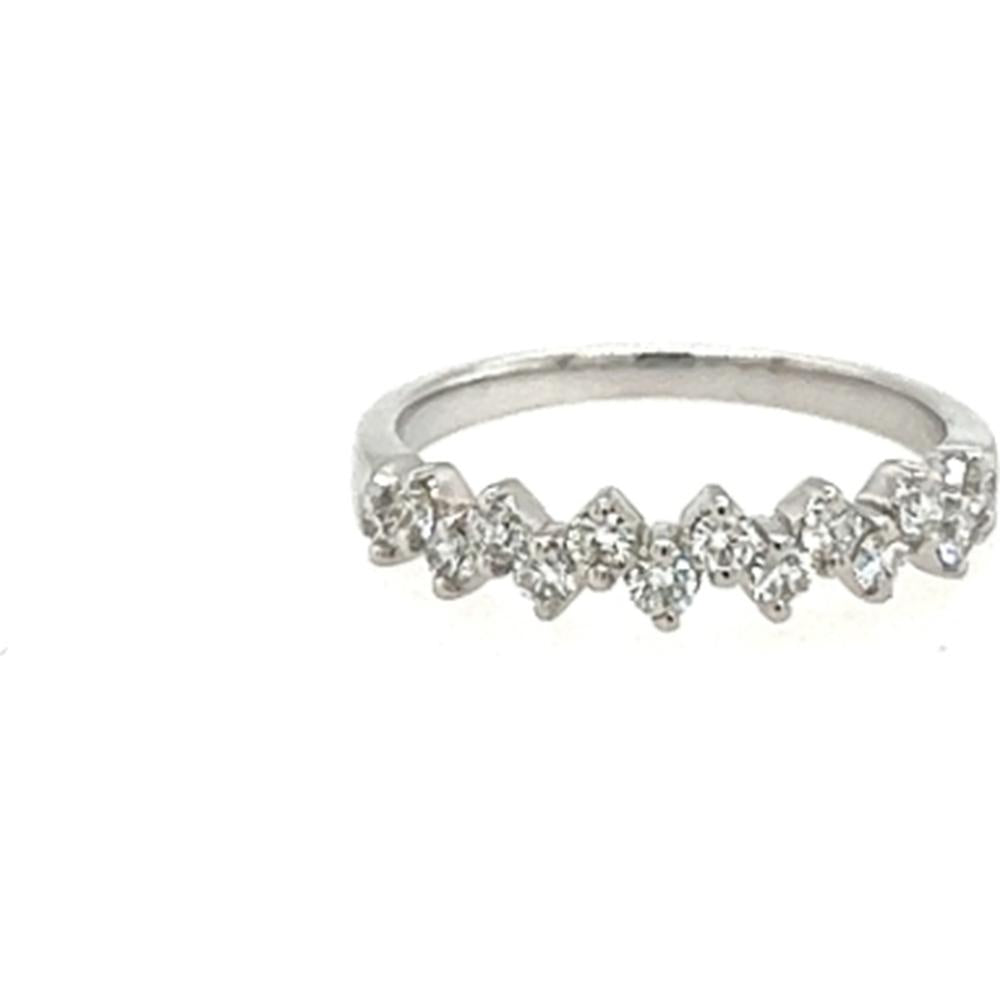 18K White Gold Diamond Band Ring with Scalloped Round Diamond Design by Afarin