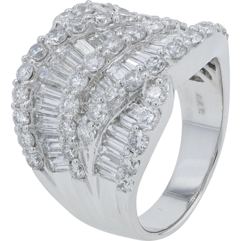 18K White Gold Diamond Band with 3.77 Carats of Prong - Set Round and Baguette Diamonds