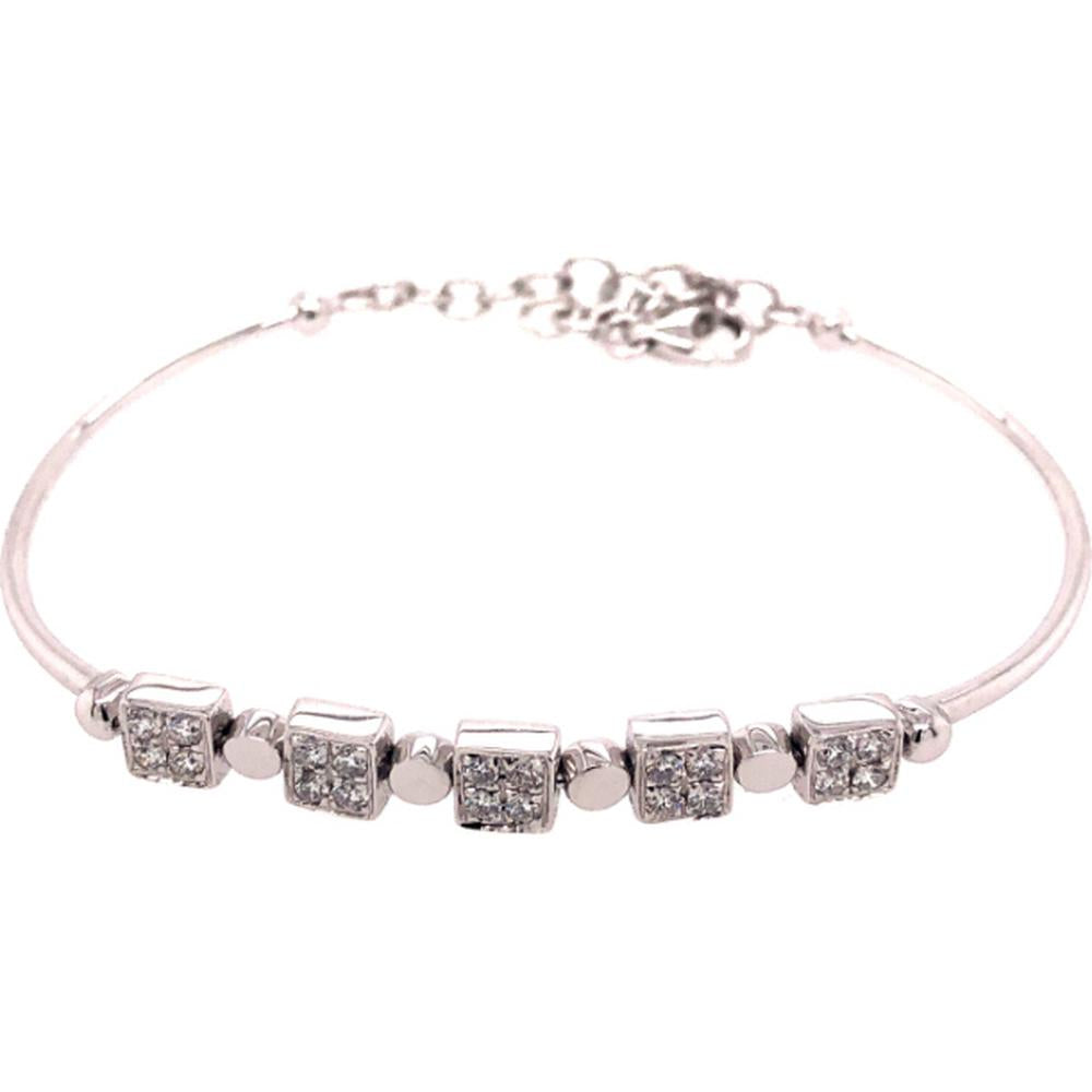 18K White Gold Diamond Bangle Bracelet with Round Diamonds in Polished Square Stations by Afarin