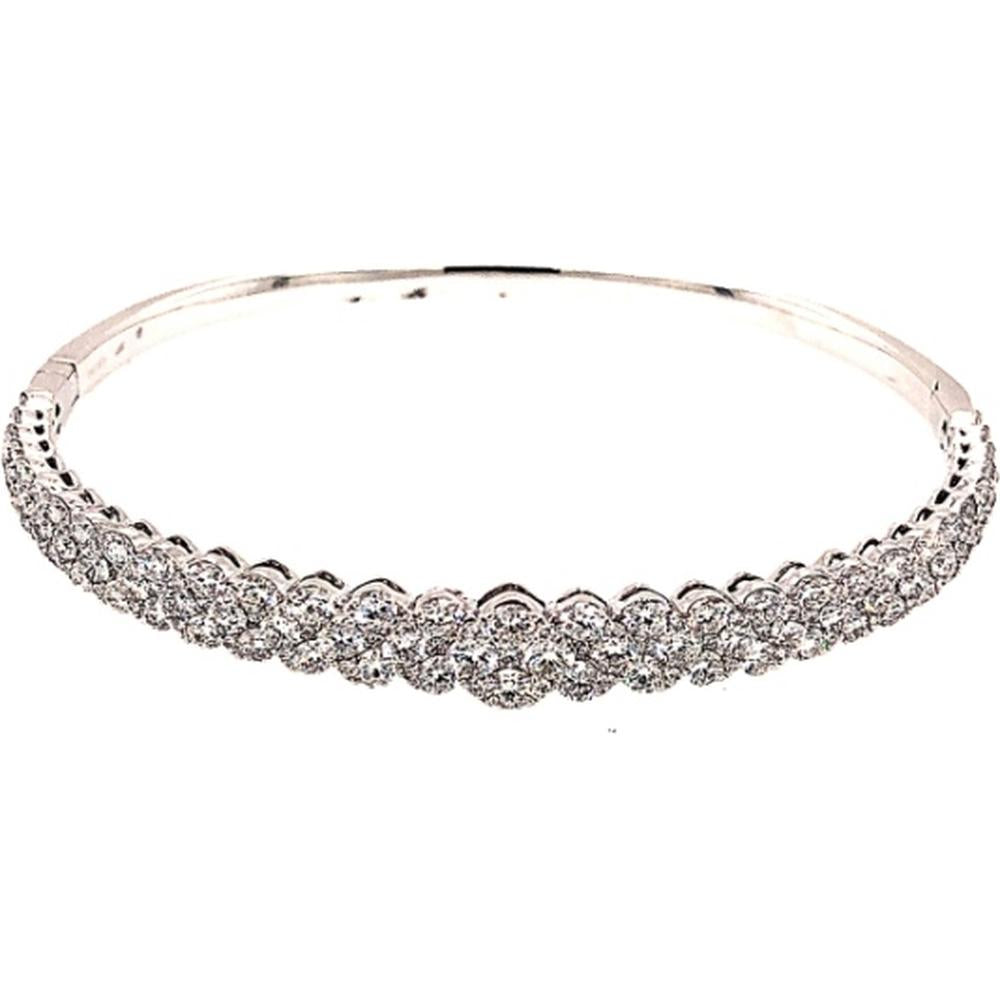 18K White Gold Diamond Bangle Bracelet with Scalloped Round Diamond Design by Afarin