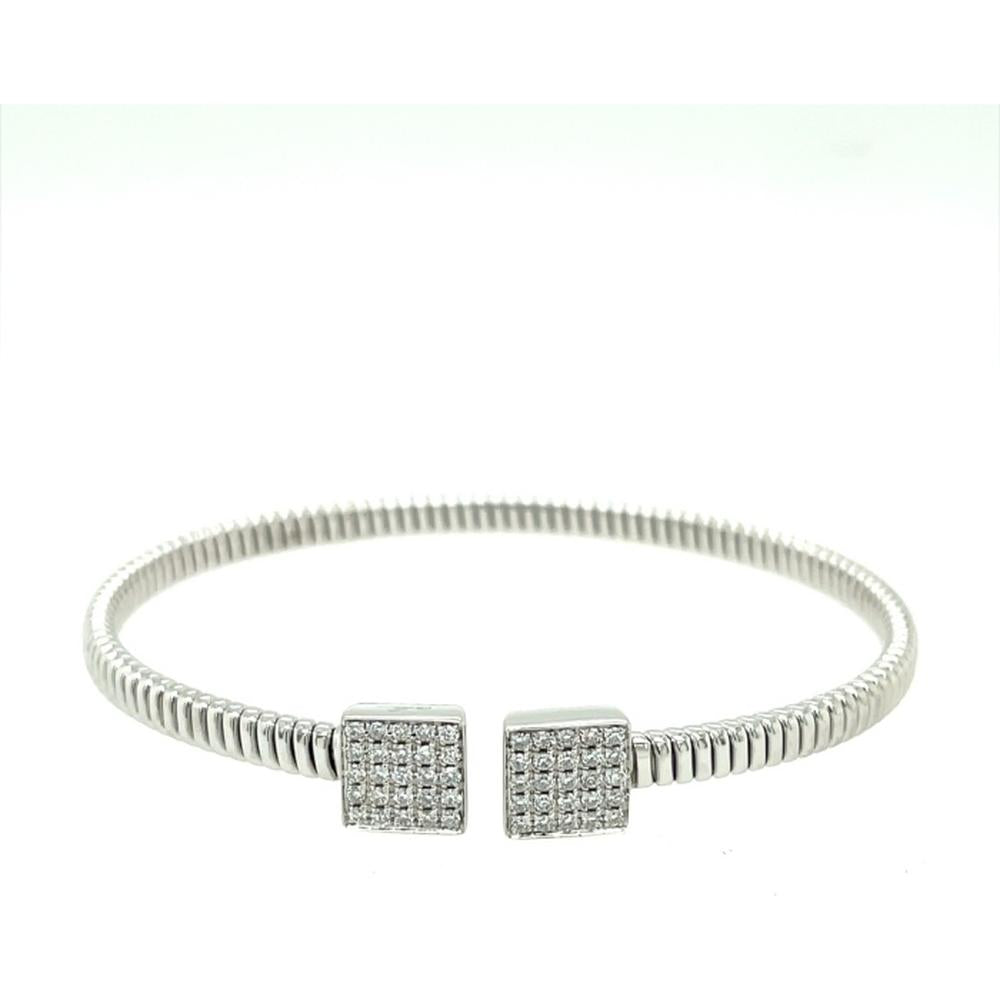 18K White Gold Diamond Bangle Bracelet with Square Cluster Diamond Ends by Afarin