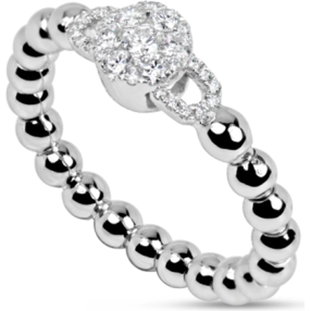 18K White Gold Diamond Beaded Ring with Pavé Knot Motif by Afarin