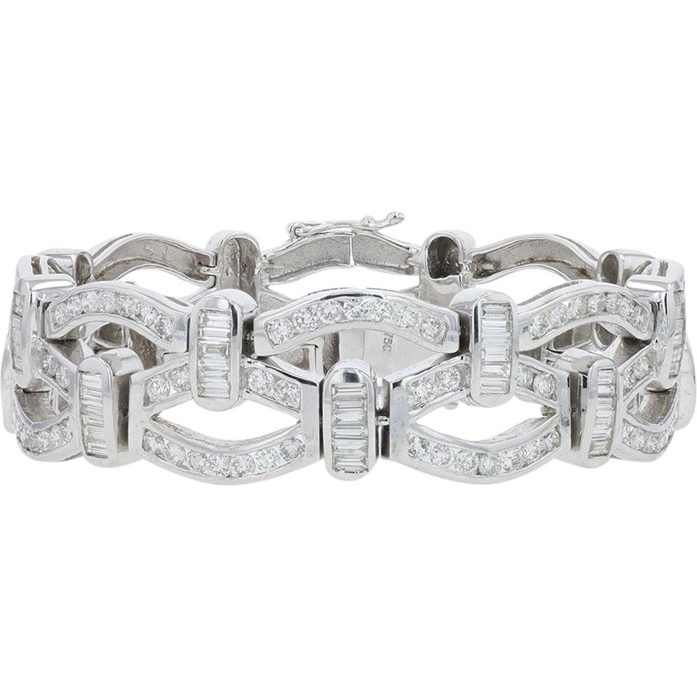18K White Gold Diamond Bracelet with 5.80 Carat Total Weight Round and Baguette Diamonds