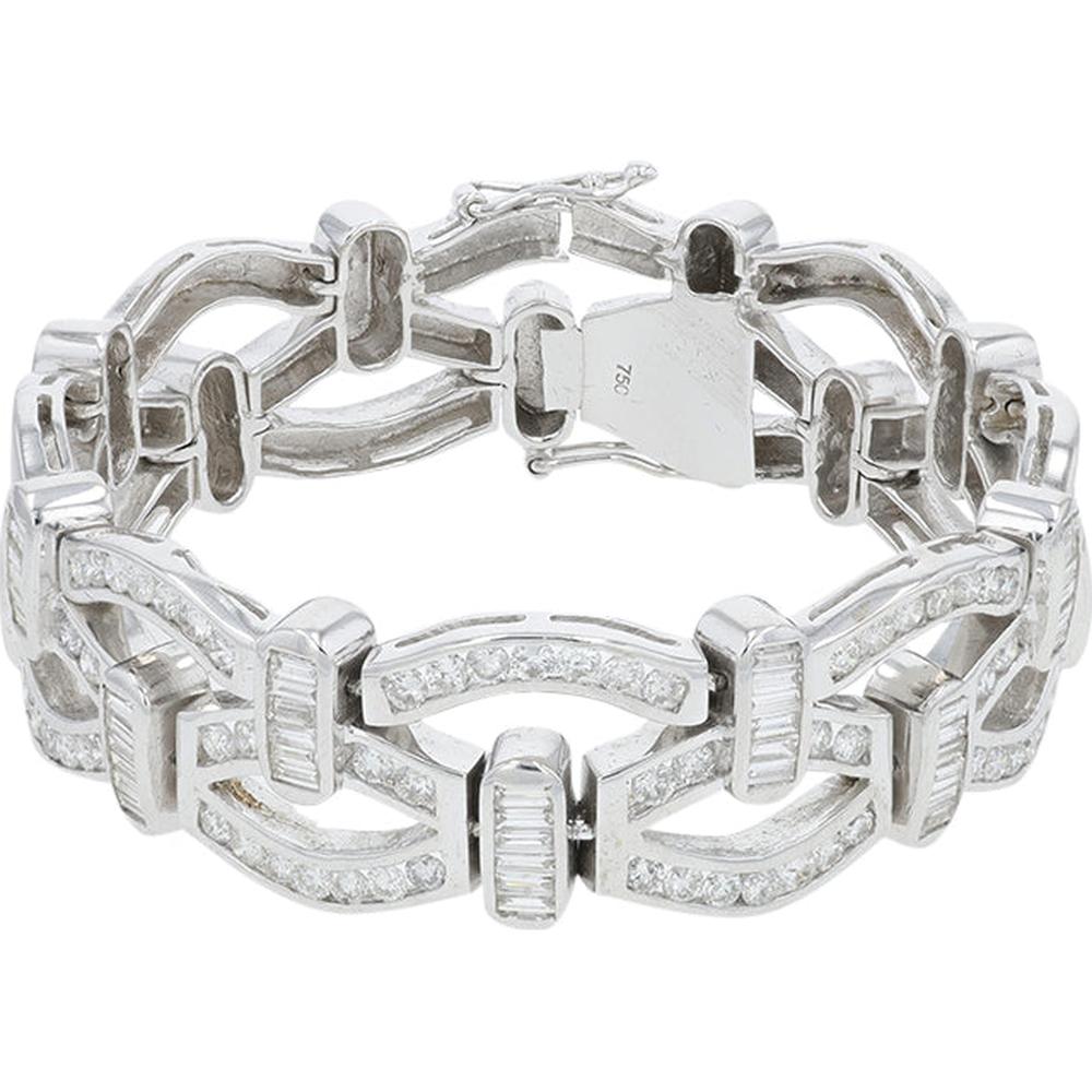 18K White Gold Diamond Bracelet with 5.80 Carat Total Weight Round and Baguette Diamonds