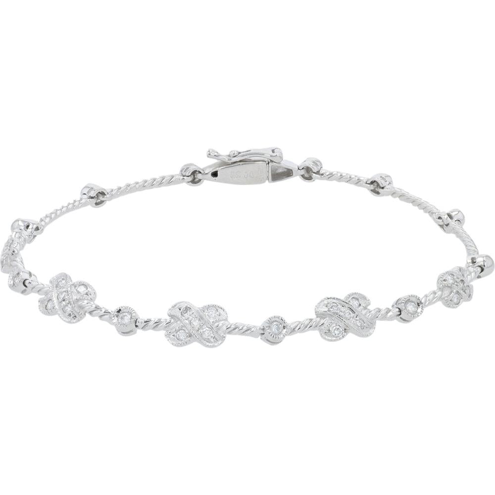 18K White Gold Diamond Bracelet with Twisted Rope Design and 0.30 Carats Total Diamond Weight