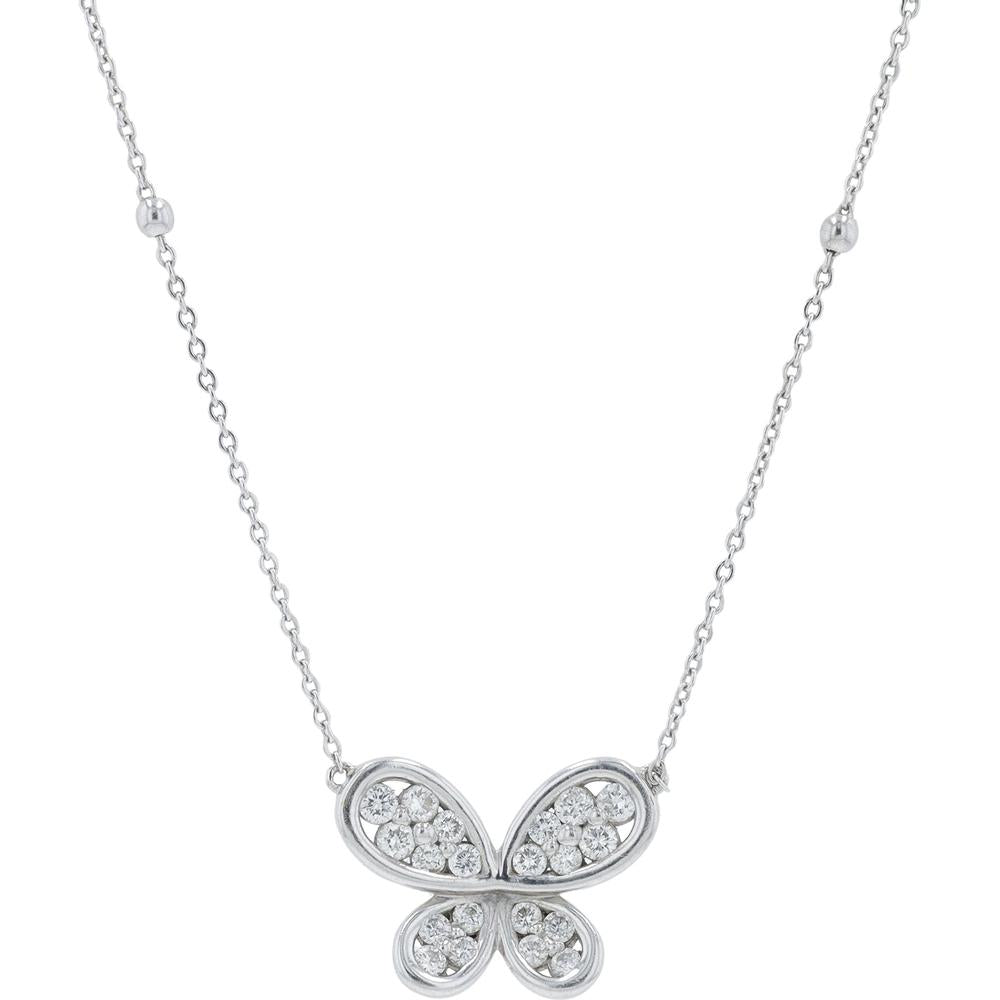 18K White Gold Diamond Butterfly Necklace - 0.46 Carat Total Diamond Weight