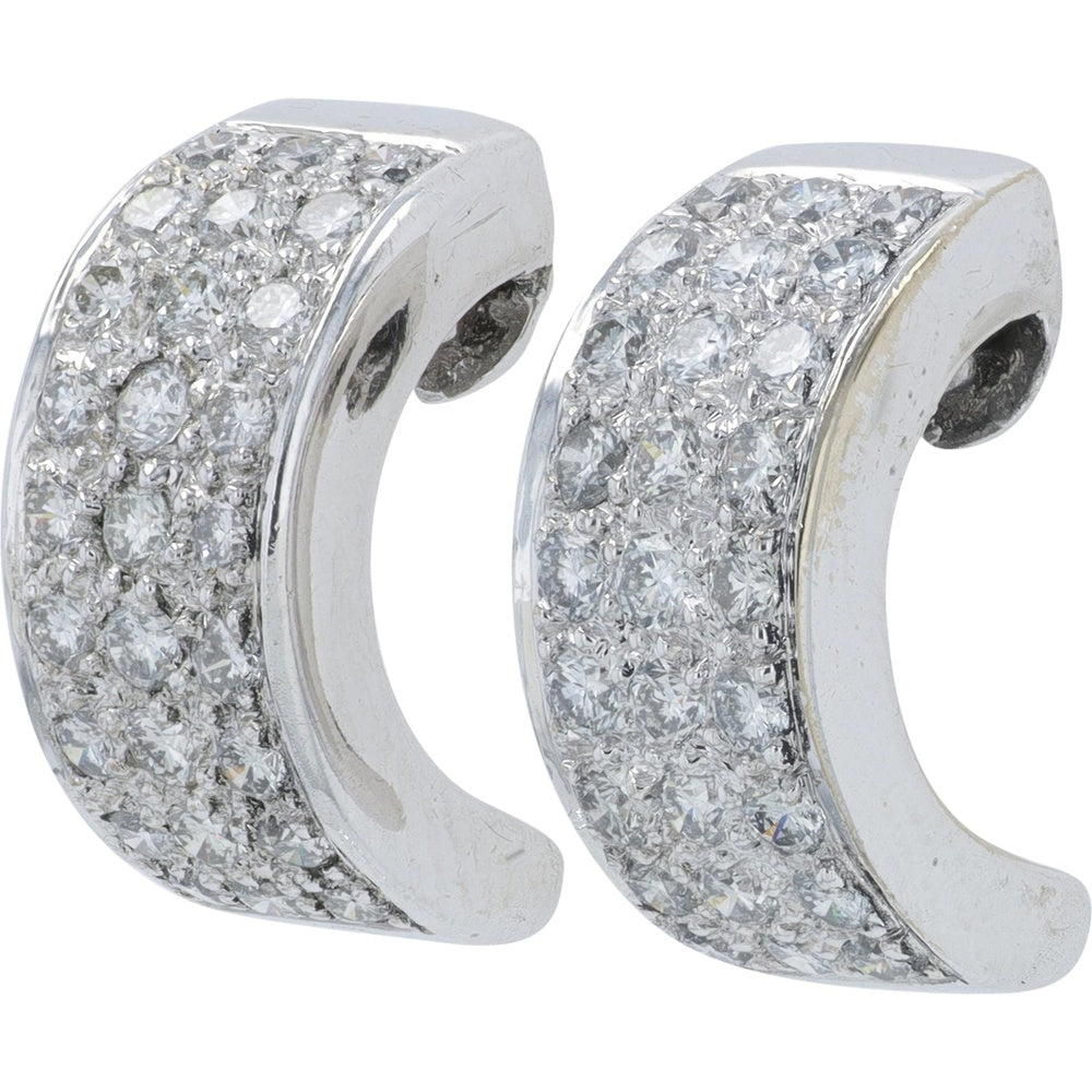 18K White Gold Diamond C-Hoops with Pave-Set Round Diamonds - 1.28 Carat Total Diamond Weight