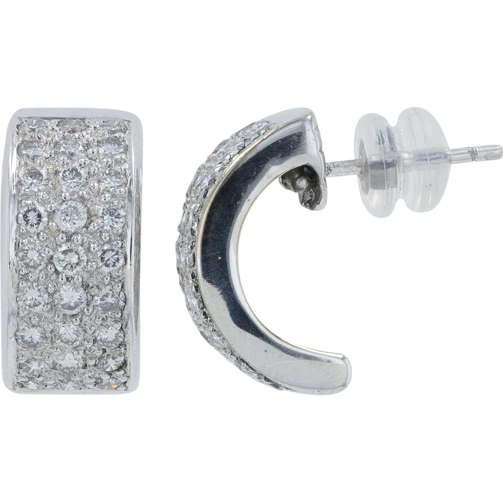 18K White Gold Diamond C-Hoops with Pave-Set Round Diamonds - 1.28 Carat Total Diamond Weight