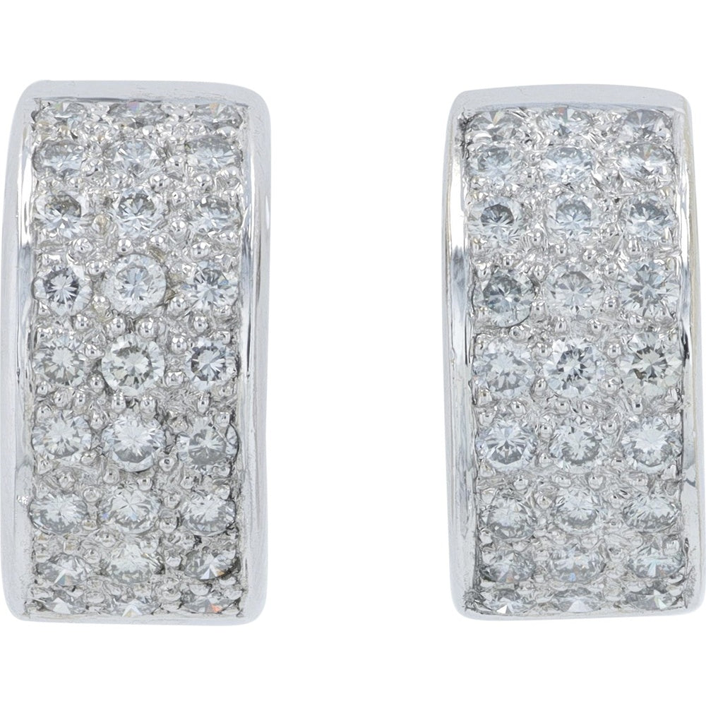 18K White Gold Diamond C-Hoops with Pave-Set Round Diamonds - 1.28 Carat Total Diamond Weight