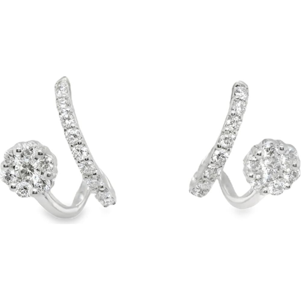 18K White Gold Diamond Cluster and Curved Bar Earrings by Afarin