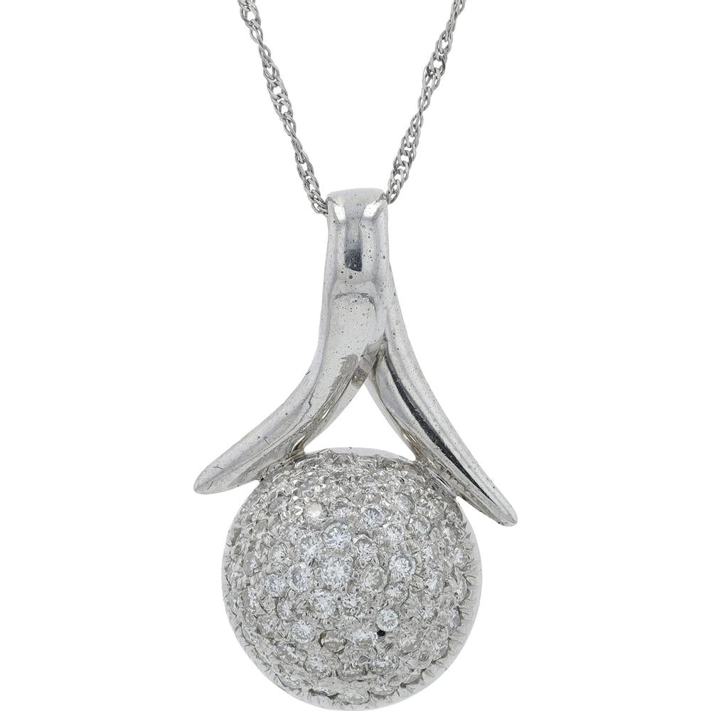 18K White Gold Diamond Cluster Pendant Necklace - 1.00 Carats Total Diamond Weight
