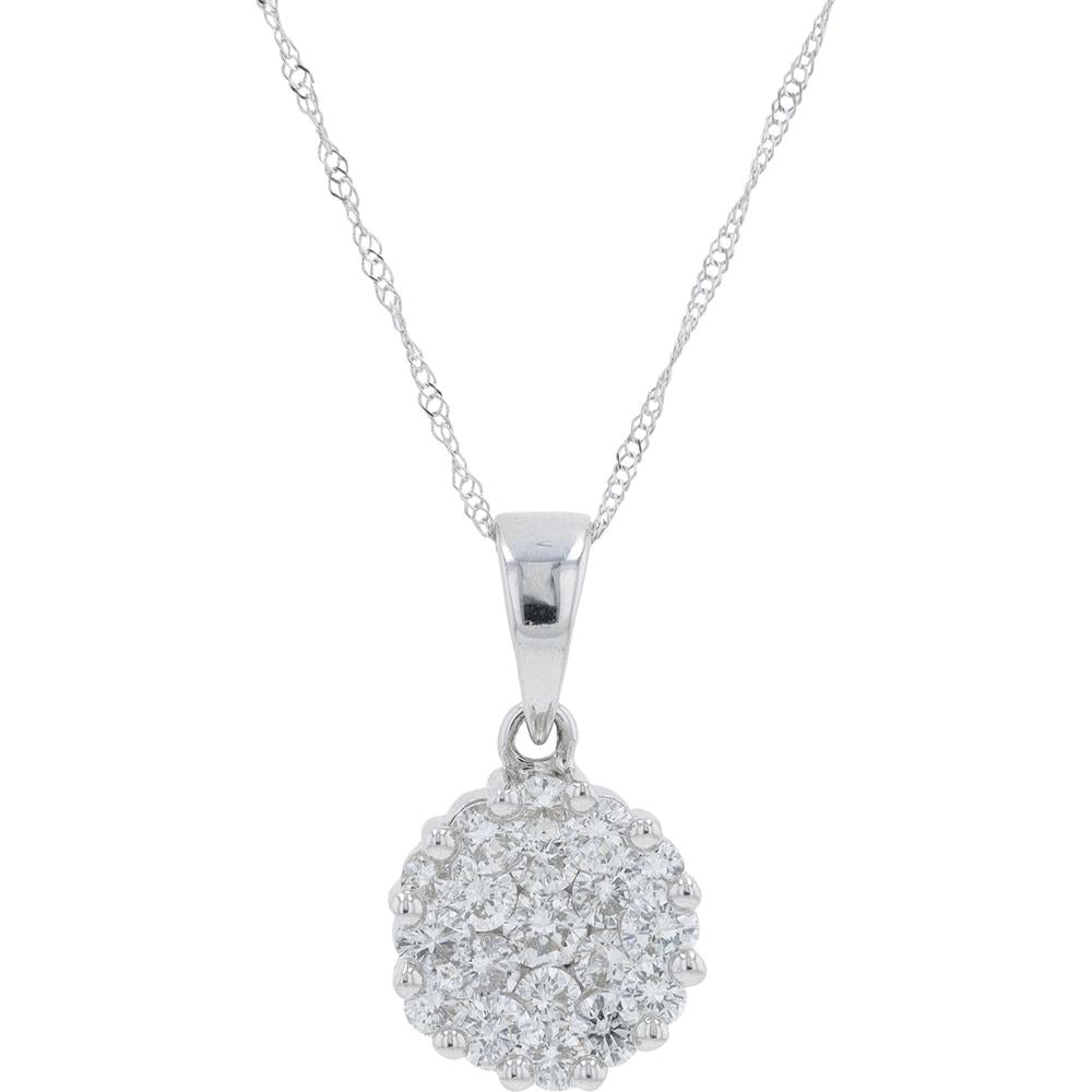 18K White Gold Diamond Cluster Pendant Necklace - 1.50 Carat Total Diamond Weight