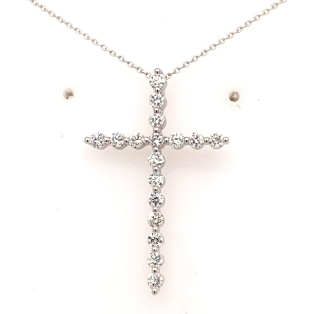 18K White Gold Diamond Cross Necklace with Round Diamonds by Afarin