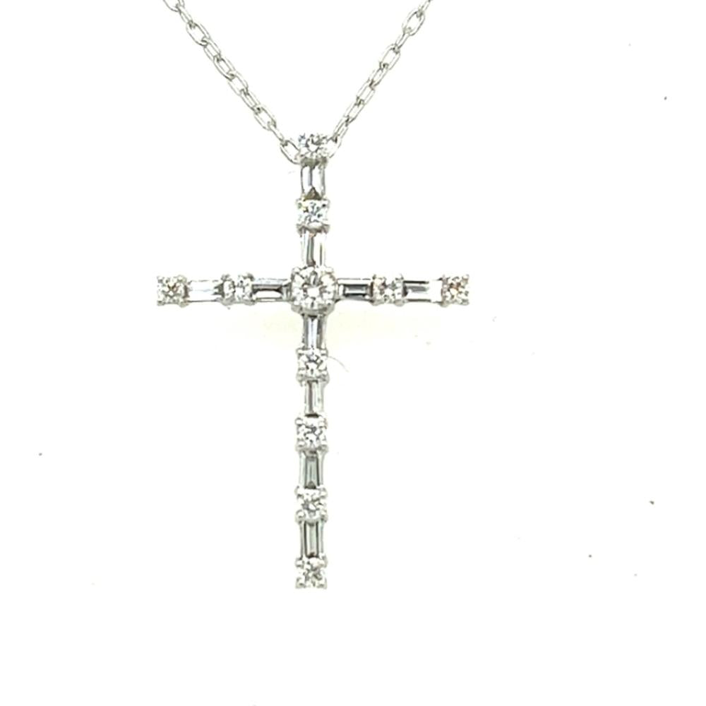 18K White Gold Diamond Cross Pendant Necklace by Afarin