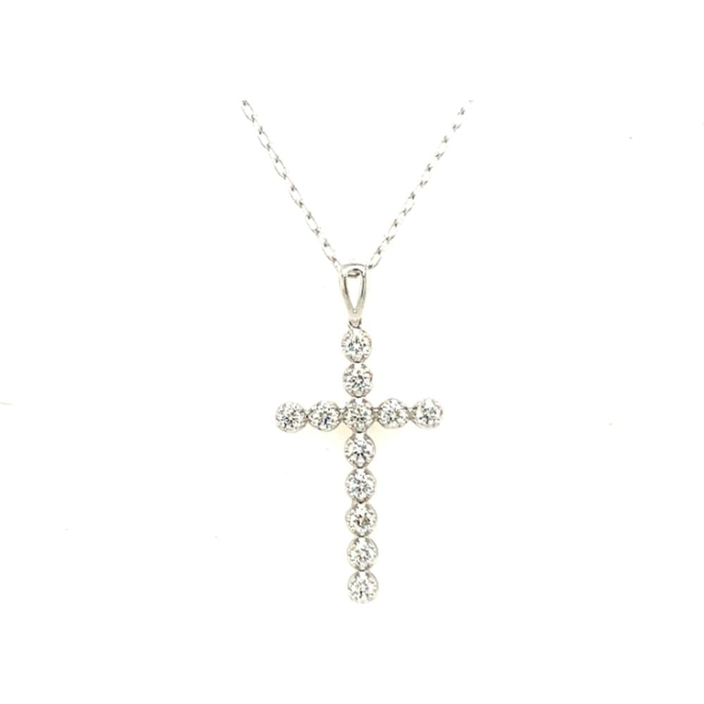 18K White Gold Diamond Cross Pendant Necklace with Round Diamonds by Afarin