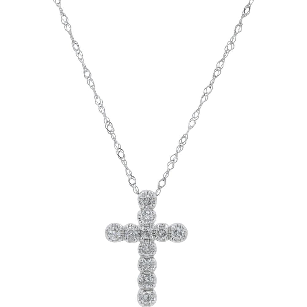 18K White Gold Diamond Cross Pendant with 0.20 Carat Total Weight Diamonds