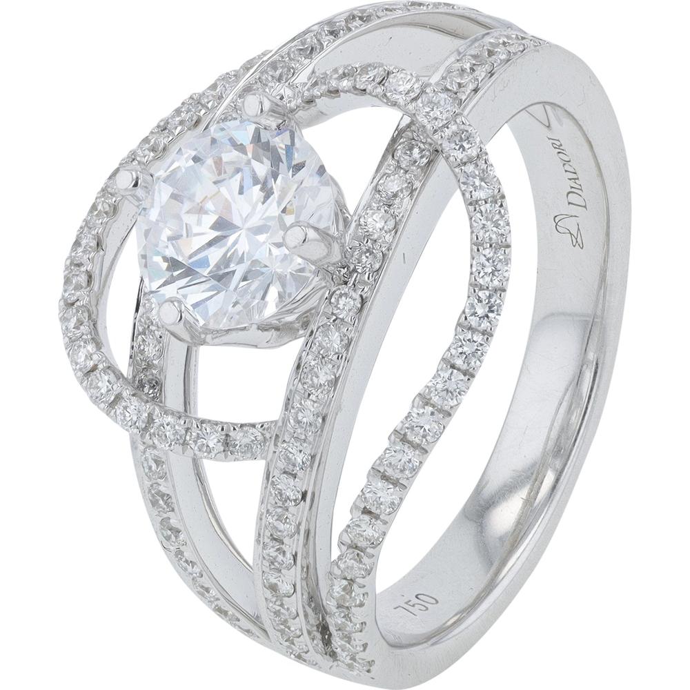 18K White Gold Diamond Crossover Semi-Mount Ring - 0.54 Carats Total Diamond Weight