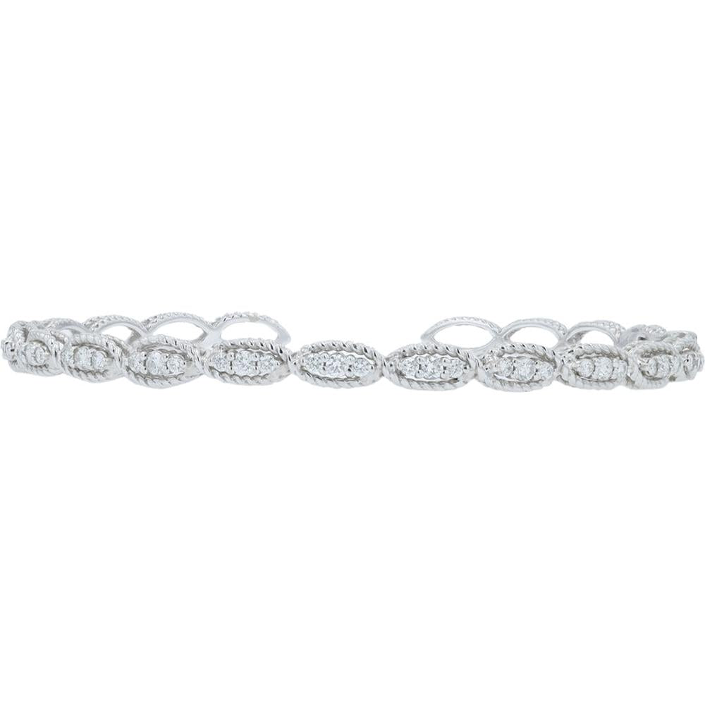 18K White Gold Diamond Cuff Bangle - 0.60 Carats Total Diamond Weight
