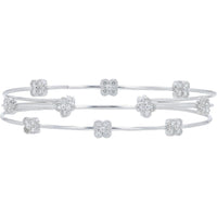 18K White Gold Diamond Cuff with 0.78 Carat Total Floral Cluster Diamonds