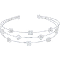 18K White Gold Diamond Cuff with 0.78 Carat Total Floral Cluster Diamonds