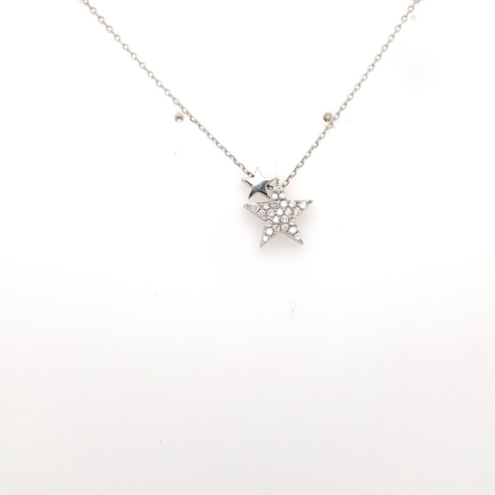 18K White Gold Diamond Double Star Pendant Necklace by Afarin