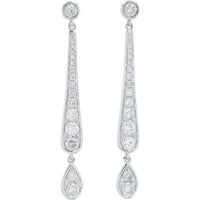 18K White Gold Diamond Drop Earrings with Bezel and Teardrop Set Diamonds - 0.77 Carat Total Diamond Weight