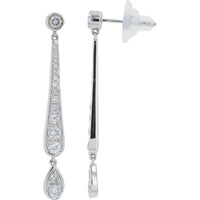 18K White Gold Diamond Drop Earrings with Bezel and Teardrop Set Diamonds - 0.77 Carat Total Diamond Weight