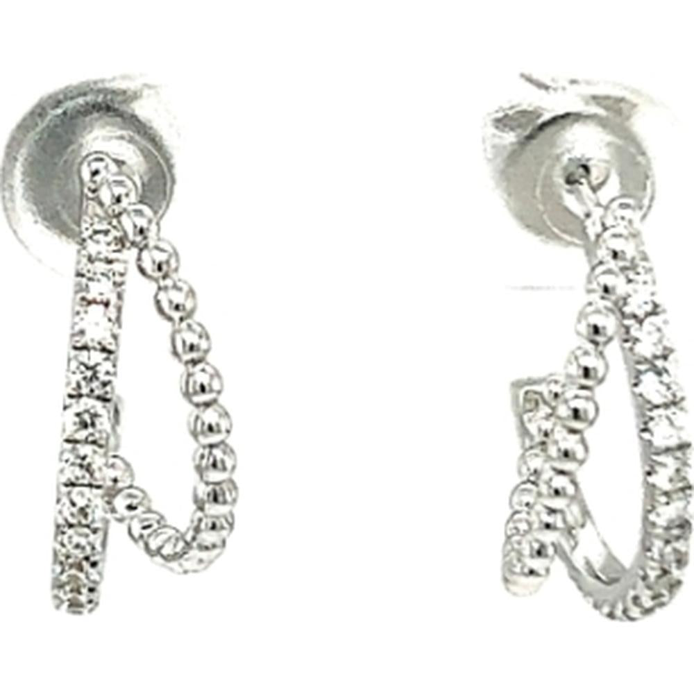 18K White Gold Diamond Drop Earrings with Draped Bead Detail by Afarin