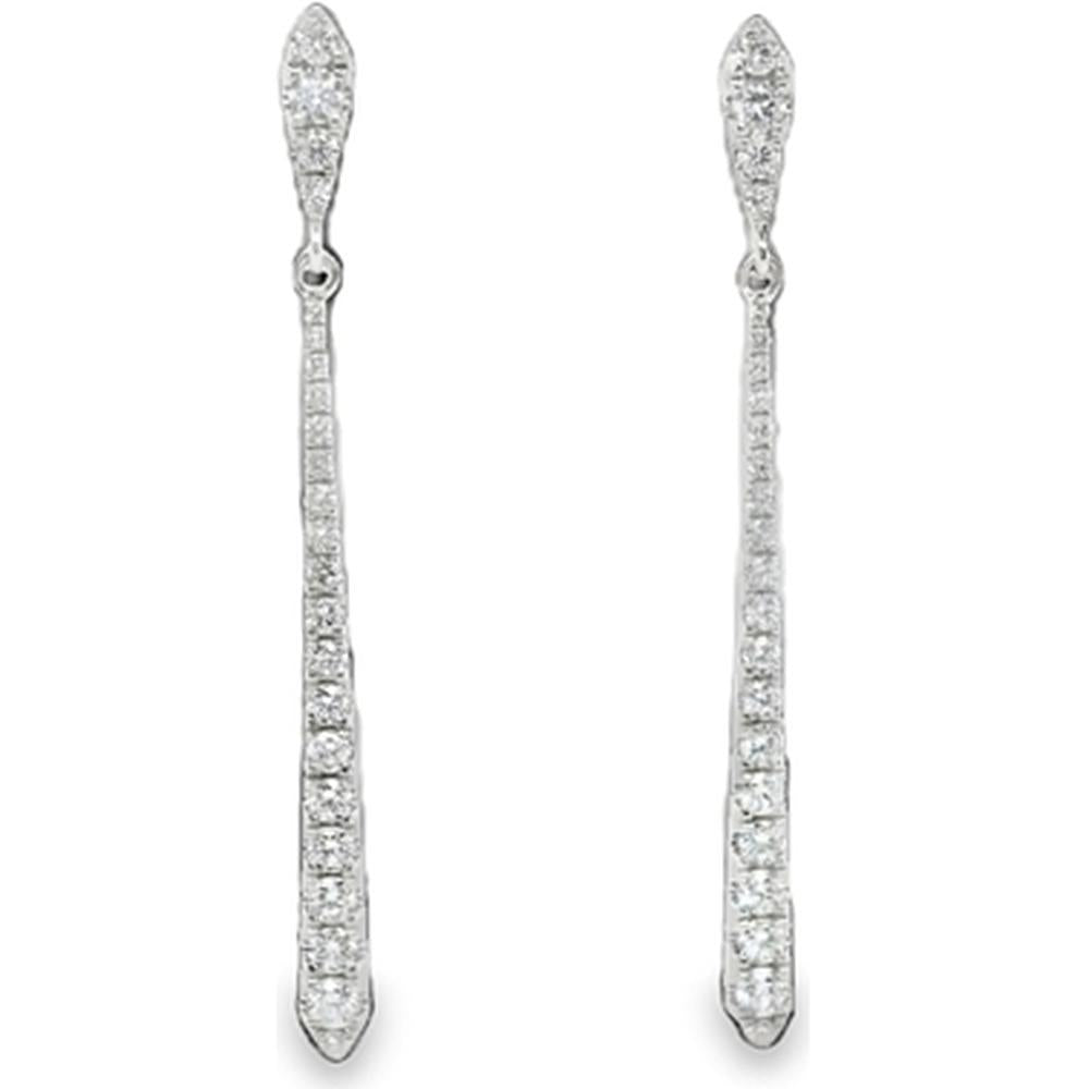 18K White Gold Diamond Drop Earrings with Slim Linear Diamond Design by Afarin
