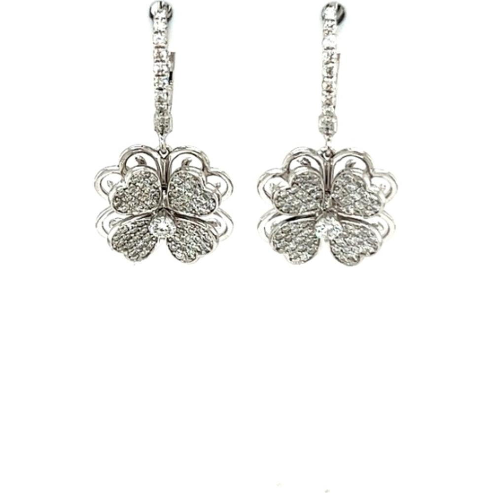 18K White Gold Diamond Floral Drop Earrings with Pavé Set Round Diamonds by Afarin