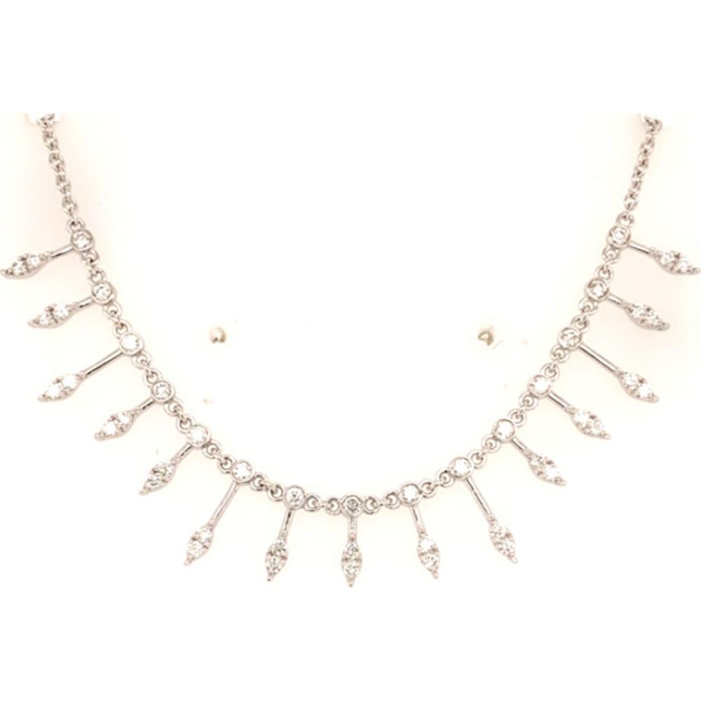 18K White Gold Diamond Fringe Drop Necklace with Marquise-Shaped Diamond Accents by Afarin